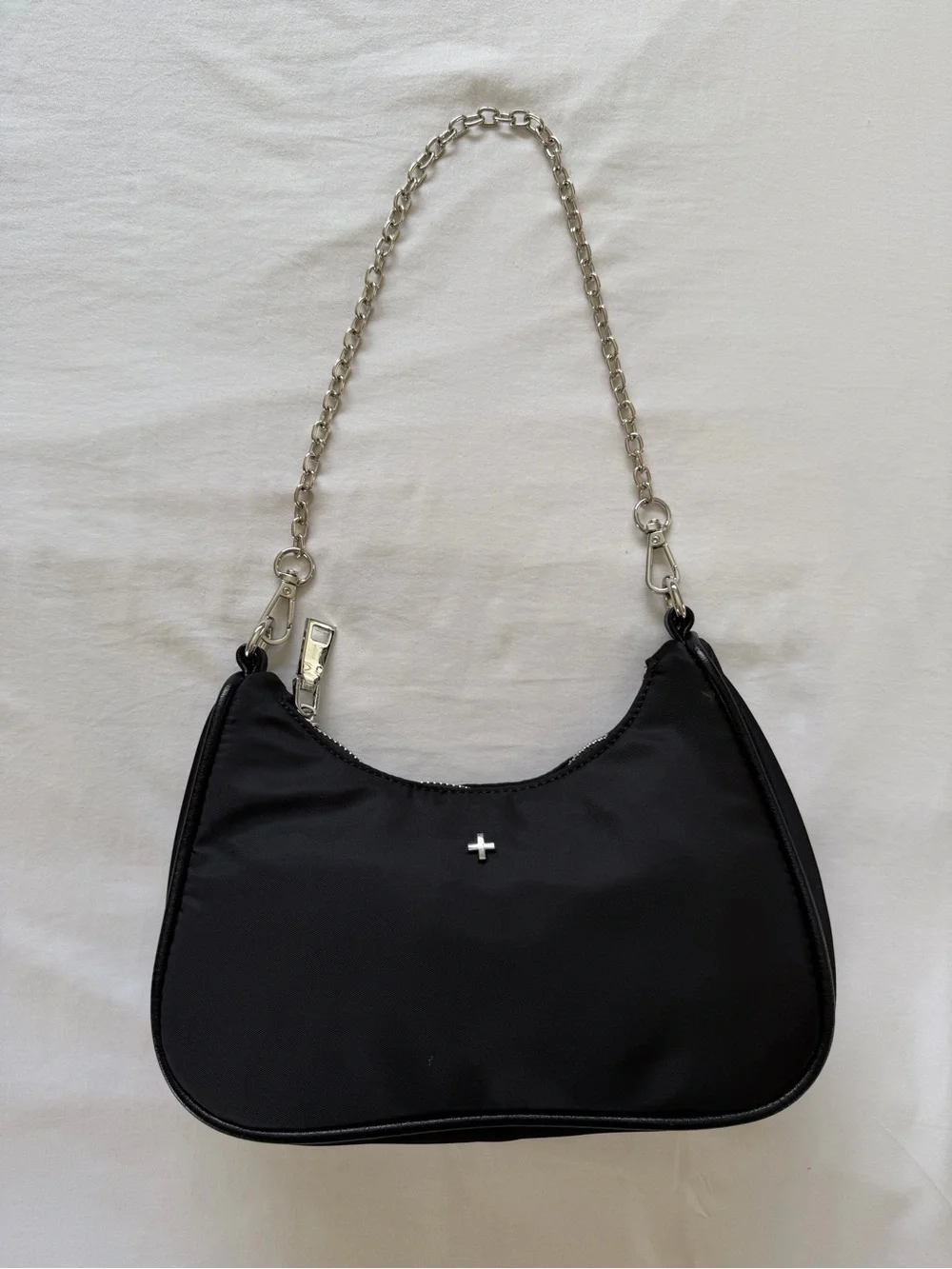 Peta + Jain Black Shoulder Bag with Silver Chain with additional crossbody strap - Picture 1 of 4